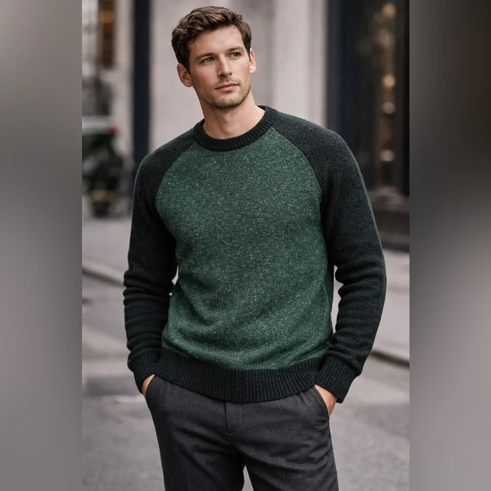 J. Crew Men's Two-Tone Green Crewneck Sweater